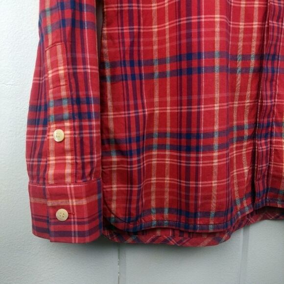 Kate Spade Plaid Button Down "Saturday" Red Cotton, Size - 6 - Picture 5 of 8